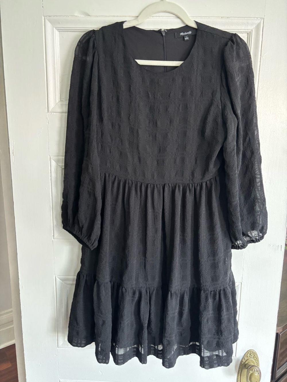 Madewell Black Textured Tiered Long-Sleeve Dress